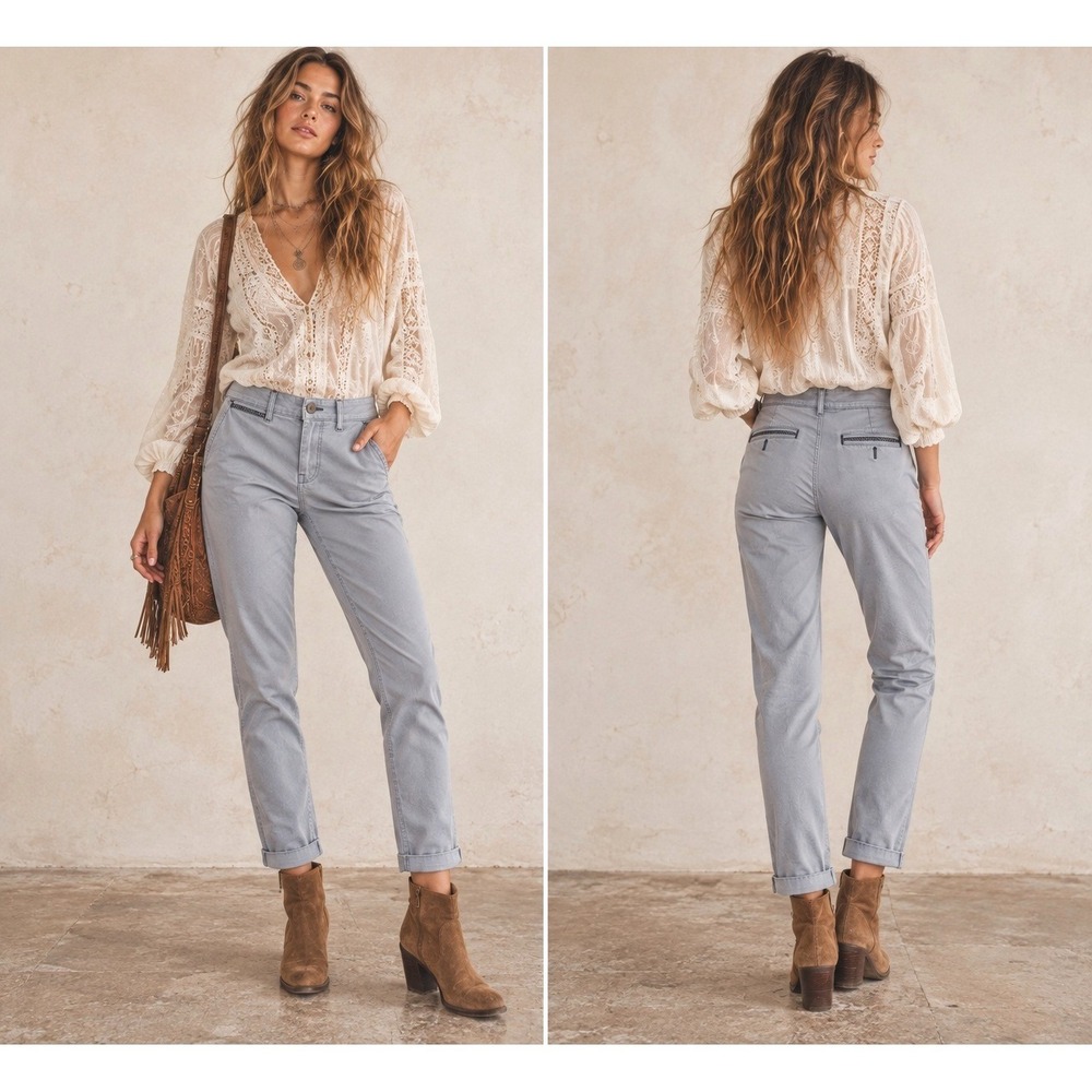 Pilcro Anthropologie Hyphen Chino Pants Women's 26 Gray Sage Slim Straight